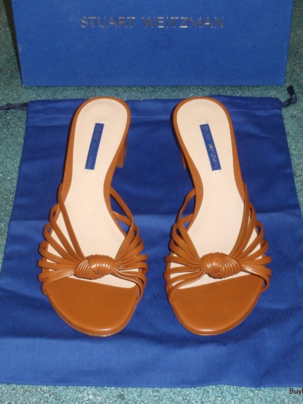 Stuart Weitzman Sidney Dark Bridle Leather Slide Sandals Slip On Womens Size 9.5